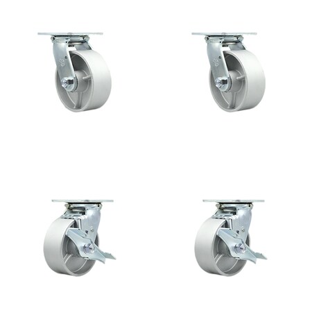 Service Caster 5 Inch Semi Steel Swivel Caster Set with Roller Bearings 2 Brakes SCC-30CS520-SSR-2-TLB-2